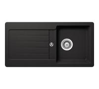 Respekta Atlanta Lavello in Granito Nero Opaco / Lavello da Incasso 1 Vasca in 86 x 43,5 cm / Lavello adatto per basi da 45 cm di larghezza