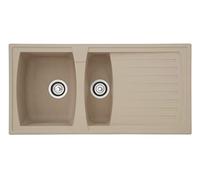 Respekta Boston Lavabo in Mineralite Sabbia Beige / Lavello da incasso 1,5 vasche in 100 x 50 cm/Lavello adatto per basi da 60 cm di larghezza