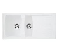Lavello Respekta Boston Mineralite in bianco / lavello incasso 1,5 vasche in 100 x 50 cm / lavello adatto per basi da 60 cm di larghezza
