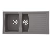 Respekta Boston Lavello in Mineralite grigio cemento/Lavello da incasso a 1,5 vasche da 100 x 50 cm/Lavello adatto a basi da 60 cm di larghezza