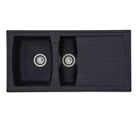 Lavello Respekta Boston Mineralite in nero / lavello incasso 1,5 vasche in 100 x 50 cm / lavello adatto per basi da 60 cm di larghezza