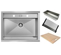 Postazione di lavoro Respekta California con attrezzature premium e panca con foro per rubinetteria/Lavello da incasso in acciaio inox 62 x 50cm scolapiatti e vasca per avanzi/per mobili base da 60cm