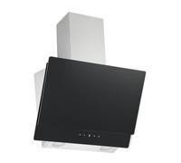 Respekta Cappa aspirante senza testa / Cappa inclinata di 60 cm / Alloggiamento in acciaio inox con paralume in vetro nero / Funzione di scarico dell'aria e ricircolo / CH77060SA / A / 53-66 dB
