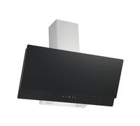 Respekta Cappa aspirante senza testa/Cappa inclinata di 90 cm/Alloggiamento in acciaio inox con paralume in vetro nero/Funzione di scarico dell'aria e ricircolo / CH77090SA / A / 53-66 dB