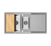 Respekta Chicago Lavello in Acciaio Inox/Lavello 2 Vasche da Incasso in 100 x 50 cm/Lavello in Acciaio Inox adatto per basi da 60 cm di larghezza