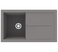 Respekta Cleveland Lavello in Mineralite Grigio/Lavello da incasso 1 vasca in 86 x 50 cm/Lavello adatto per basi da 50 cm di larghezza