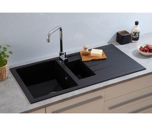 respekta Houston 100x50 Lavello Incasso Granito Nero 1,5 Vasche