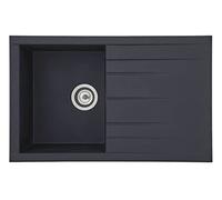 Respekta Houston Lavello in Mineralite nero/Lavello da incasso a 1 vasca da 80 x 50 cm/Lavello adatto a basi da 50 cm di larghezza