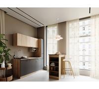Respekta Ingrid Singleküche Con Tavolo Bar Eiche Nordic Grigio 180 cm