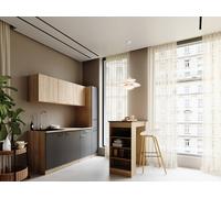 Respekta Ingrid Singleküche Con Tavolo Bar Eiche Nordic Grigio 180 cm