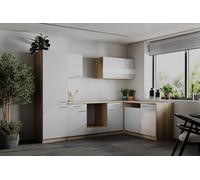 respekta Merle Cucina In-Line Angolare da Incasso 280 cm Bianco, Eiche Sägerau