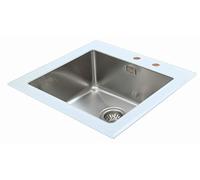 Respekta NewYork Lavello in Vetro Bianco / Lavello da Incasso 1 Vasca in 55 x 53 cm / Lavello adatto per basi da 50 cm di larghezza