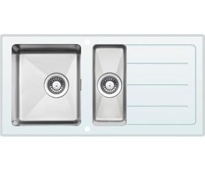 Respekta NewYork Lavello in vetro bianco/Lavello da incasso a 1,5 vasche da 100 x 50 cm/Lavello adatto a basi da 60 cm di larghezza