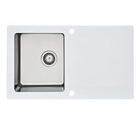 Respekta NewYork Lavello in Vetro Bianco / Lavello da Incasso 1 Vasca da 86 x 50 cm / Lavello adatto per basi da 50 cm di larghezza