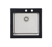 Respekta NewYork Lavello in Vetro Nero / Lavello da Incasso 1 Vasca in 55 x 53 cm / Lavello adatto per basi da 50 cm di larghezza