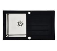 Respekta NewYork Lavello in Vetro Nero / Lavello da Incasso 1 Vasca in 86 x 50 cm / Lavello adatto per basi da 50 cm di larghezza