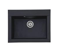 Respekta Ohio Lavello in Mineralite nero/Lavello da incasso a 1 vasca da 66 x 50 cm/Lavello adatto a basi da 60 cm di larghezza