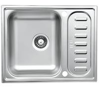 Respekta Lavello Riverside in acciaio inox/Lavello da incasso 1 vasca in 61,5 x 50 cm/Lavello in acciaio inox con scolapiatti Adatto per mobili base da 50 cm di larghezza