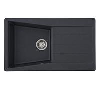 Respekta Seattle Solid Granite in Nero / Lavello da Incasso 1 Vasca in 86 x 50 cm / Lavello adatto per basi da 50 cm di larghezza