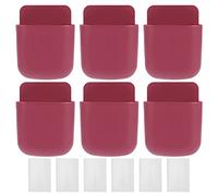 Respicefinem 6 Set Wall Mounted Remote Control Holder And Phone Storage Box Organizer Plastic Self Adhesive With Charging Port For Home Bedside School Use Wine (Vino rosso)
