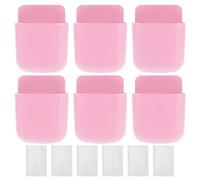 Respicefinem 6 Set Wall Mounted Remote Control Holder And Phone Storage Box Organizer Plastic Self Adhesive With Charging Port For Home Bedside School Use Wine (Rosa)