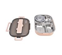 Respicefinem Kids Stainless Steel Box 1.3L Four Compartment Leakproof Lunch Box with Soup Bowl Chopsticks Spoon for School Picnic Travel Green (Pink【Send chopstickspoon】)