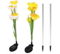 Respicefinem Solar Garden Flowers Lights 4 Pack Daffodil LED Decorative Lights For Outdoor Patio Backyard Energy Saving Waterproof Auto On Off Colored Lighting