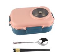 Respicefinem Thermal Lunch Box Double Layer 3 Grid Design Stainless Steel Box With Chopsticks Spoon Soup Bowl Ideal For Adults Teens Kids On The Go 1100ml Blue Yellow (Pink)