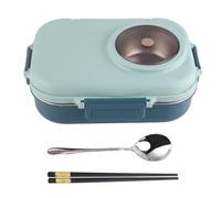 Respicefinem Thermal Lunch Box Double Layer 3 Grid Design Stainless Steel Box With Chopsticks Spoon Soup Bowl Ideal For Adults Teens Kids On The Go 1100ml Blue Yellow (Blue)