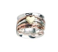 Respontse/Repetitionk - Anello a forma di cuore rotante a due colori, per alleviare l'ansia, anelli a fascia martellati semplici da usare come regalo per donne e ragazze (11)