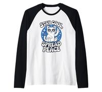 Resta fresco con il gatto della pace con occhiali e mano della vittoria Maglia con Maniche Raglan