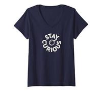 Restare Curioso Vintage Tipografia Detective Maglietta con Collo a V, Donna, Navy, L
