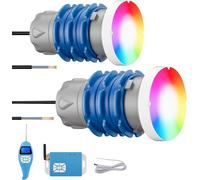 RESTEQ Luce piscina LED mini 6W RGB IP68 12V con telecomando, compatibile con attacchi 1 1/2", cavo 2 m, 7 colori e 7 modalità, set 2 pezzi