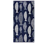 DecoKing Telo mare grande 90x180 cm 100% cotone spugna velour morbido assorbente blu/bianco Pesce