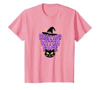 Resting Witch Face: Spettrale Halloween Cat Lover Magic Maglietta, Bambini, Rosa, 10 Anni
