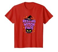 Resting Witch Face: Spettrale Halloween Cat Lover Magic Maglietta, Bambini, Rosso, 12 Anni