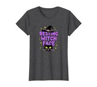 Resting Witch Face: Spettrale Halloween Cat Lover Magic Maglietta, Donna, Grigio Scuro, XL