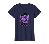 Resting Witch Face: Spettrale Halloween Cat Lover Magic Maglietta, Donna, Navy, 3XL
