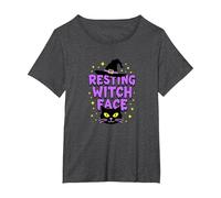 Resting Witch Face: Spettrale Halloween Cat Lover Magic Maglietta, Donna Plus-Size, Grigio Scuro, 1X