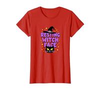 Resting Witch Face: Spettrale Halloween Cat Lover Magic Maglietta, Donna, Rosso, M