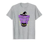 Resting Witch Face: Spettrale Halloween Cat Lover Magic Maglietta, Uomo, Grigio Melange, M