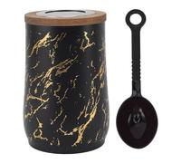 Restokki Barattolo per caffè ermetico in acciaio inox con coperchio trasparente e cucchiaio, ideale per e campeggio. (Nera)