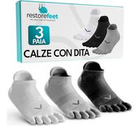 RestoreFeet Calze con Dita (3 Paia) - Calzini Uomo e Donna 5 Dita Separate in Cotone - Traspiranti Antivesciche Sportivi per Yoga, Running, Fitness - Taglie S M L XL