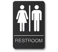 Restroom Sign | 6" X 9" .White on Black Acrylic with Adhesive Self-Adhesive Tag, Washroom Sign - With Braille and Raised Letters for Business Toilet Employees Office Store Public Washroom (1PC)