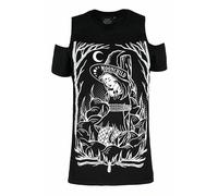 Restyle Burn The Witch Cold Shoulder T-Shirt Gothic Punk Donna Nera Graphic