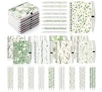 Resurhang 9 Sets Greenery A6 Spiral Notebooks Sets Green Floral Mini Notepad with Greenery Ballpoint Pens Office Accessories Gifts for Teacher Classroom Rewards School Supplies Employee Nurse