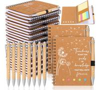 Resurhang Set di 24 quaderni motivazionali a spirale con penne in bambù e linguette adesive per appunti, regalo di ringraziamento, dente di leone, set per la festa degli insegnanti