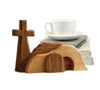 Resurrection Tomb Display - Wooden Christian Tabletop Centerpiece Decor, Biblical Empty Grave Sculpture | Inspirational Easter Spring Decoration for Home Church Mantle Shelf Desk Family Worship Meet