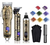 RESUXI Set di 3 tagliacapelli da uomo, tagliacapelli da barbiere professionale per tagliare i capelli, rasoio elettrico a T senza fili, kit per la toelettatura dei capelli, con display a LED USB