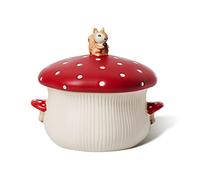 RESVUGA Grande ciotola per zuppa, doppio manico a fungo e coperchio a fungo - Ceramica opaca di sicurezza da 1000 ml, ciotole per noodles, da usare per stufato, insalata, porridge e altro ancora.